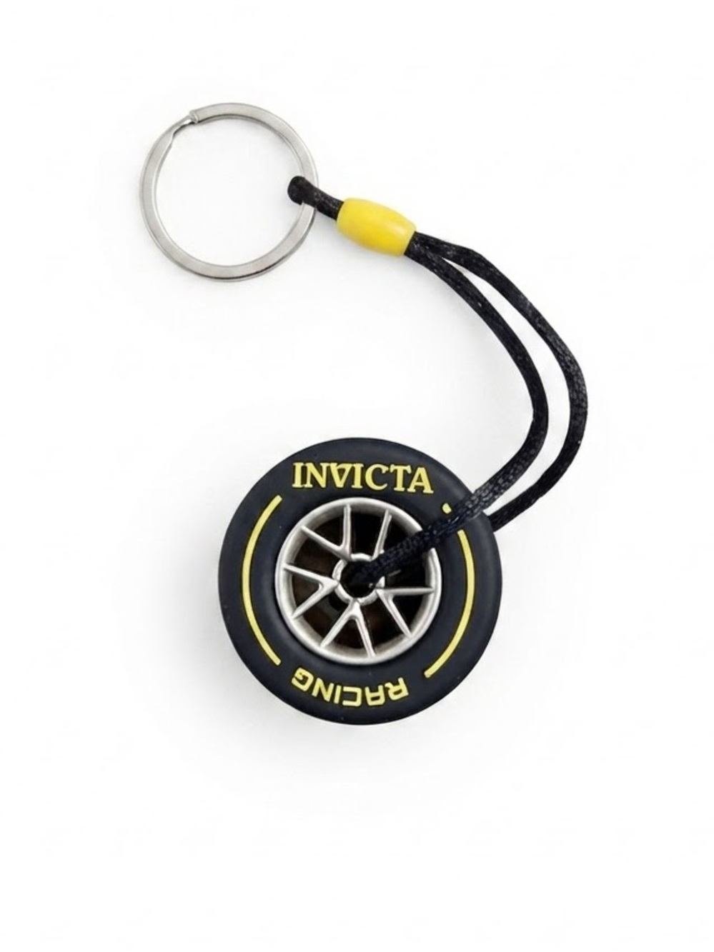 NWT Invicta Racing F1 Rubber Tire Yellow Striped Keychain IG0346